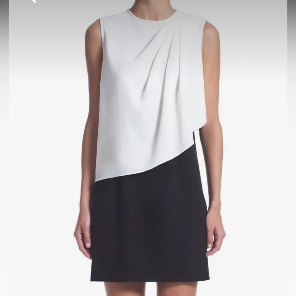 Shoshanna White & Black Sleeveless Draped Dress